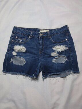 4/$14 GARAGE juniors SHORTS denim JEAN frayed DISTRESSED blue GIRLFRIEND SIZE 7